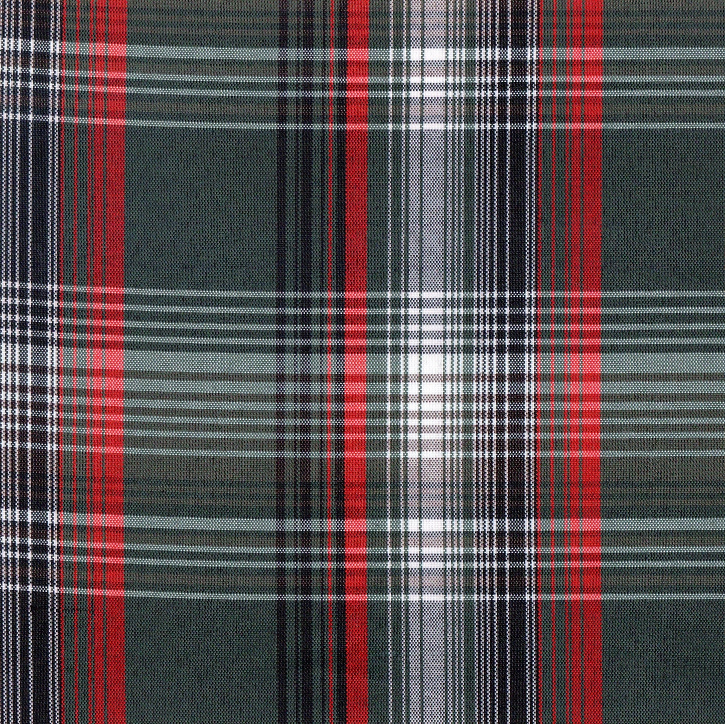 Tela escocesa de poliéster en tartán verde, rojo y negro, ideal para uniformes escolares e institucionales SchoolLine.