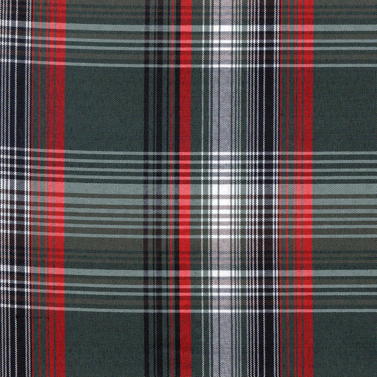 Tela escocesa de poliéster en tartán verde, rojo y negro, ideal para uniformes escolares e institucionales SchoolLine.
