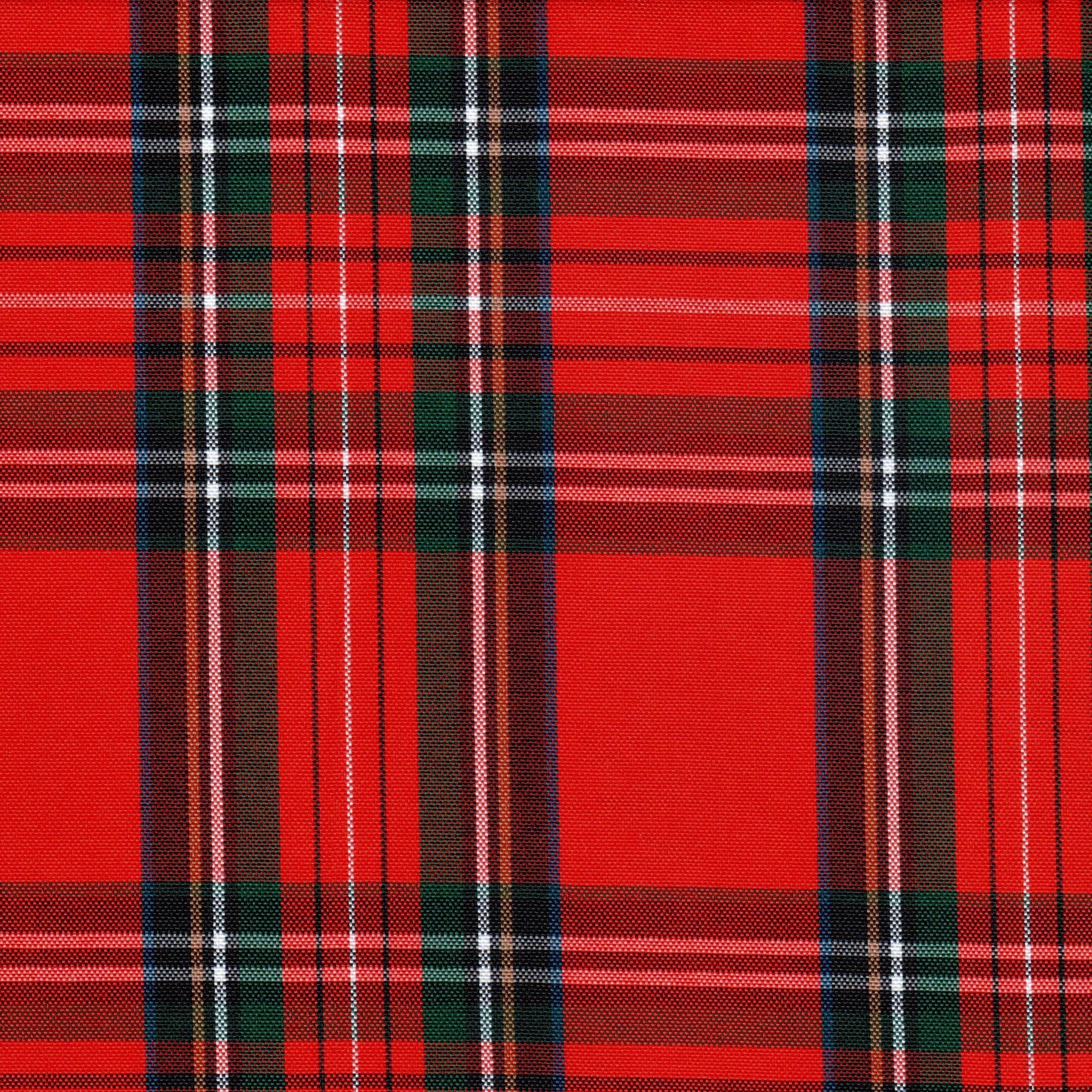 Tela escocesa de poliéster SchoolLine en rojo dominante con verde, tartán para uniformes escolares e institucionales.