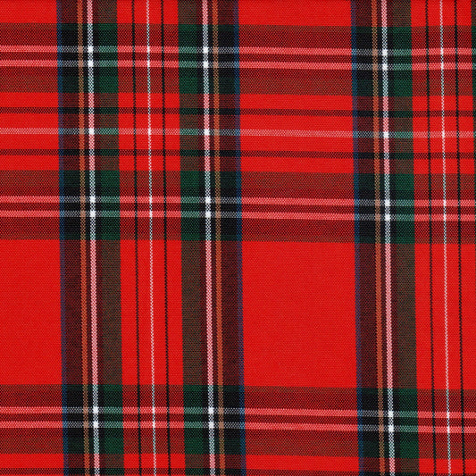 Tela escocesa de poliéster SchoolLine en rojo dominante con verde, tartán para uniformes escolares e institucionales.