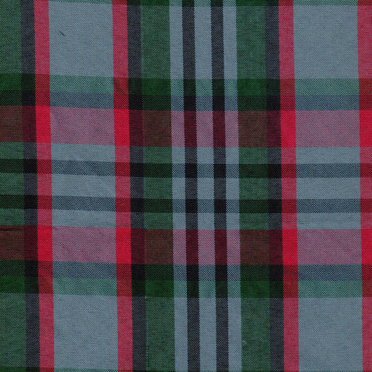 Tela escocesa de poliéster SchoolLine con patrón tartán verde, rojo y azul; ideal para uniformes escolares e institucionales.