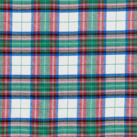 Tela escocesa de poliéster SchoolLine, tartán verde, rojo, azul y blanco para uniformes escolares e institucionales.