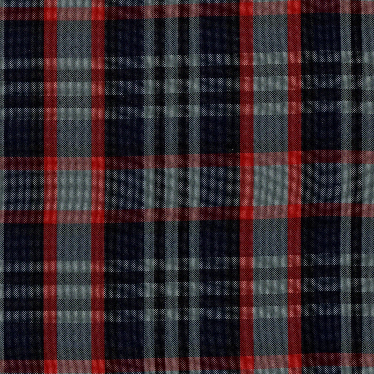 Tela escocesa de poliéster SchoolLine, tartán rojo, azul marino y gris, ideal para uniformes escolares e institucionales.