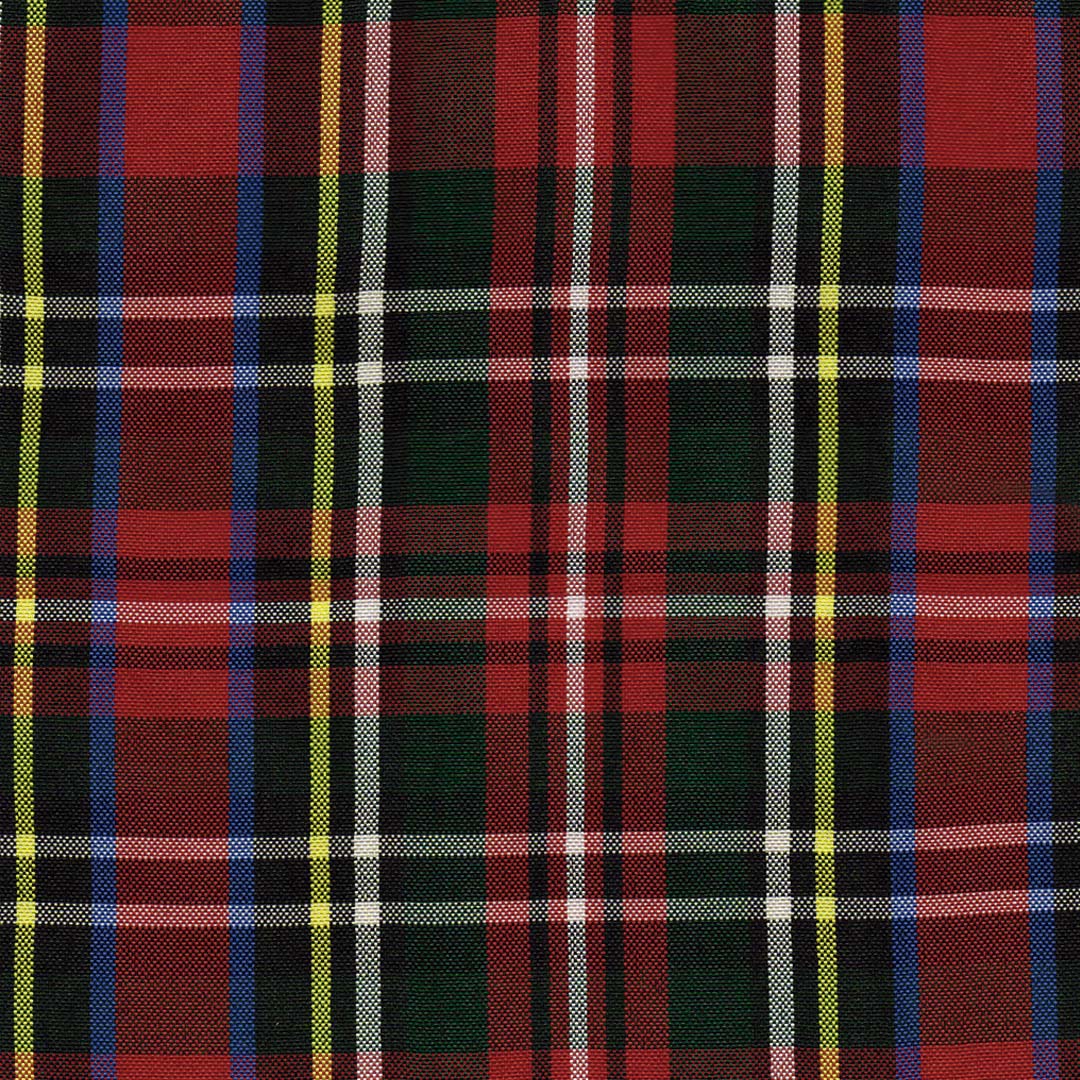 Tela escocesa de poliéster SchoolLine en tartán rojo, negro, verde y blanco, ideal para uniformes escolares