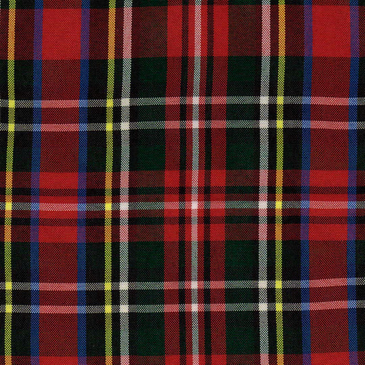 Tela escocesa de poliéster SchoolLine en tartán rojo, negro, verde y blanco, ideal para uniformes escolares