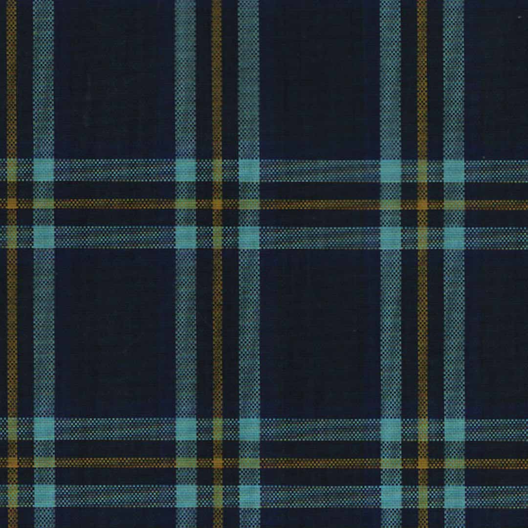 tela escocesa en tono azul con lineas celestes y amarillas para falda y pantalon escolar