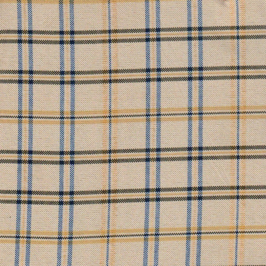Tela escocesa de poliéster SchoolLine en beige con cuadros azules y marrones, ideal para uniformes escolares e institucionales.